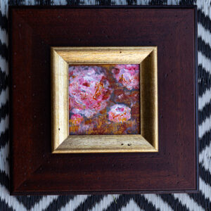 autor: Bozena Kot | "Róże w złocie" | 10 x 10 cm | akryl ba płótnie oprawiony w drewnianą ramę | 2025 r.