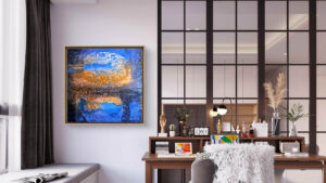 autor: Bozena Kot | obraz "Przestrzenie 03" | 100 x 100 cm | mixed media na płótnie lnianym | 2025 r.