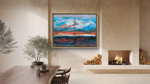 autor: Bozena Kot | wizualizacja obrazu | "Krajobraz światła" | dyptyk całość 120 cm x 160 cm (2 × 120 cm x 80 cm) | akryl i olej na płótnie lnianym | 2025 r.