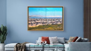 autor: Bozena Kot | wizualizacja obrazu | "Horyzont Przemian" | dyptyk 120 cm x 80 cm | mixed media na płótnie lnianym | 2025 r.