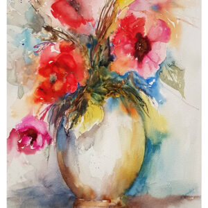 autor: Bozena Kot | „Kwiaty w wazonie 01” | 50 x 70 cm | akwarela | 2023r.