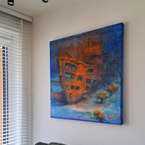 autor: Bozena Kot | "Zatopiona Pamięć" | 100 x 100 cm | technika własna na płótnie jutowym